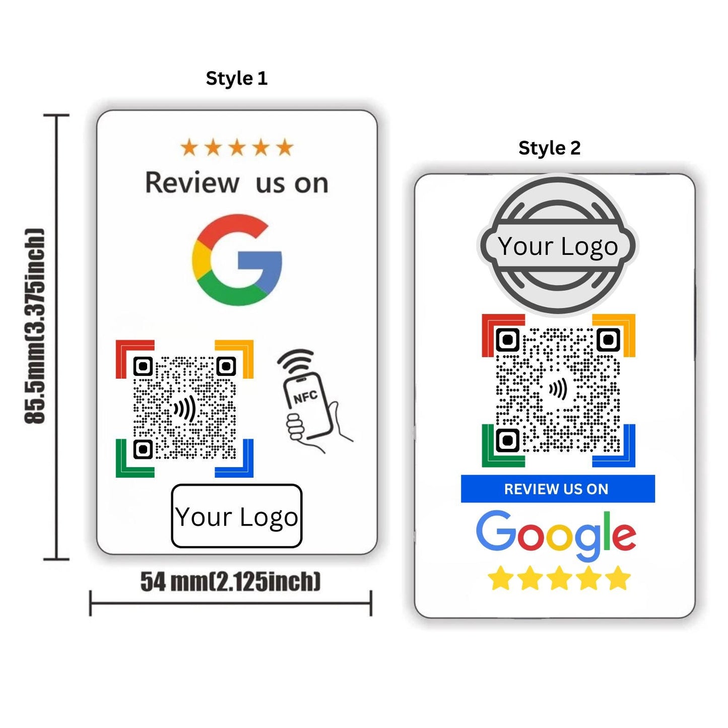 Custom Google Review NFC & QR Card – Add Your Logo – Tap or Scan – Program Your Google Review Link
